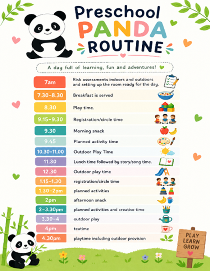 Preschool Panda Timetable